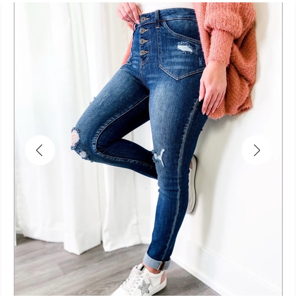 Risen Button Fly Patch Pocket Roll-Up Skinny - image 1